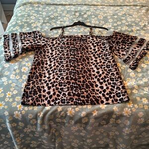 Animal Print Cold Shoulder Blouse with adjustable straps SIZE 2X
